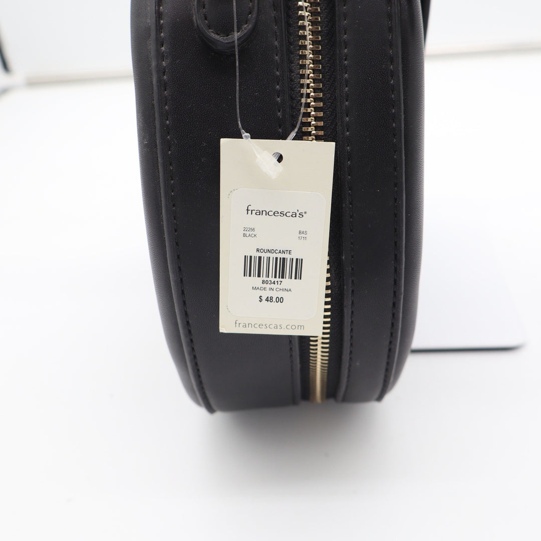 Francesca's Urban Expressions Round Cante Black Crossbody Bag Woven Buckle NEW