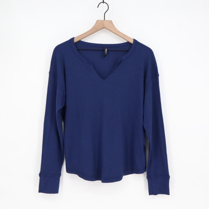 American Giant Luxe Rib Women's Large Blueprint V-Notch Long Sleeve Pullover