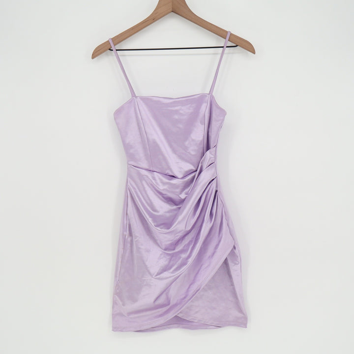 Windsor Lavender Purple Satin Ruched Mini Dress Small Sleeveless Party