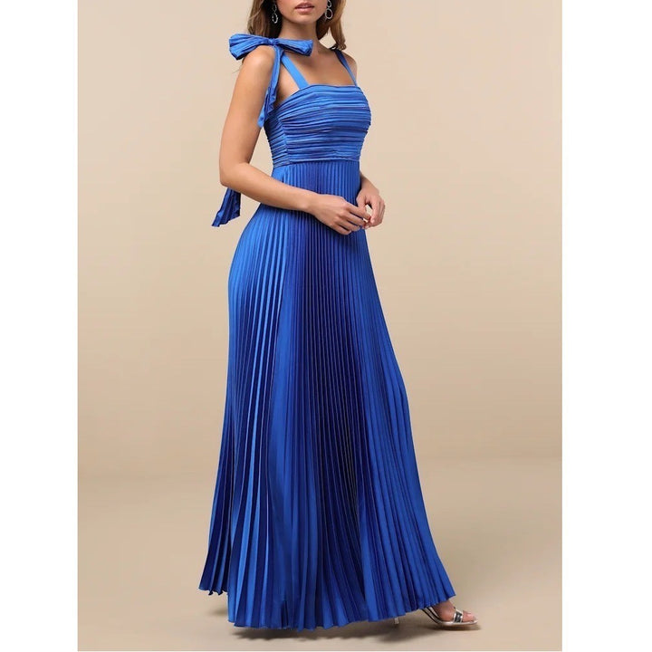 Lulus Gorgeous Purpose Maxi Dress Womens Large Royal Blue Pleated Sleeveless Bow