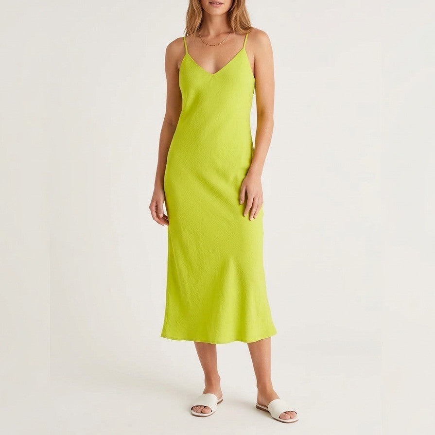 Zara Slip Dress Womens S Green V-Neck Sleeveless Everyday Wear Spaghetti Straps