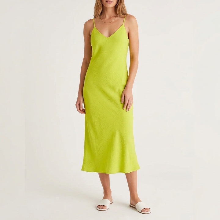 Zara Slip Dress Womens S Green V-Neck Sleeveless Everyday Wear Spaghetti Straps