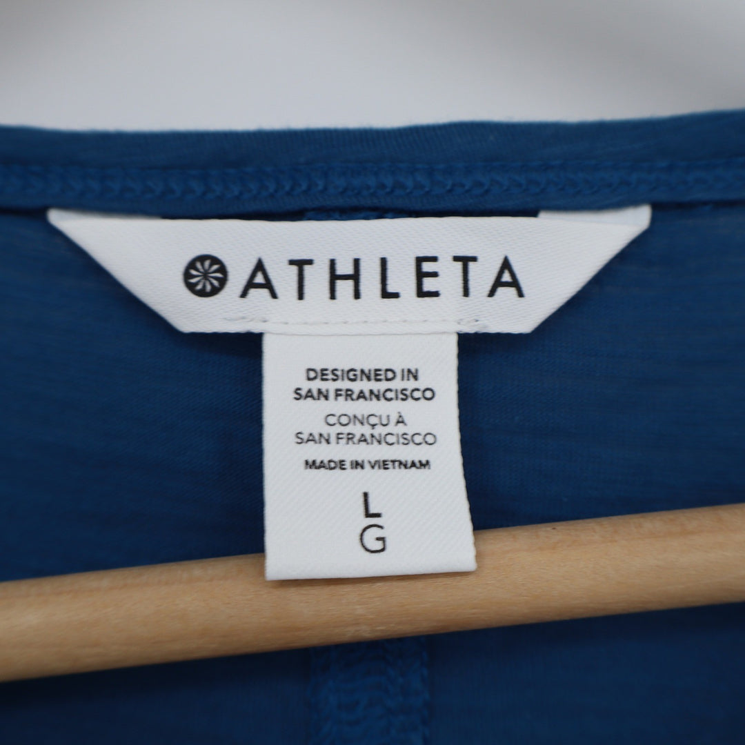 Athleta Zephyr Blue Slub Knit Relaxed Crew Neck Short Sleeve T-Shirt Womens L