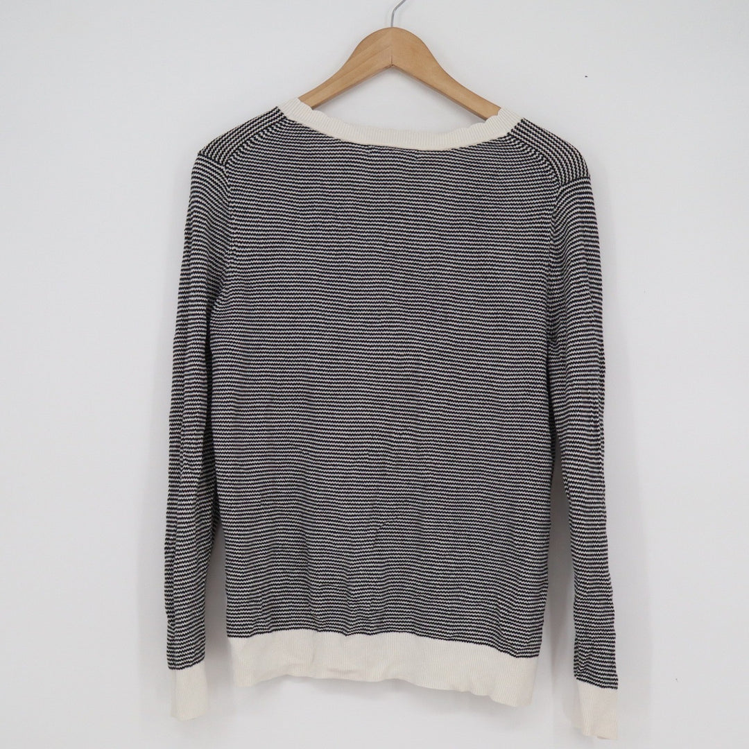 Banana Republic Womens Black White Striped Crewneck Sweater Petite Large