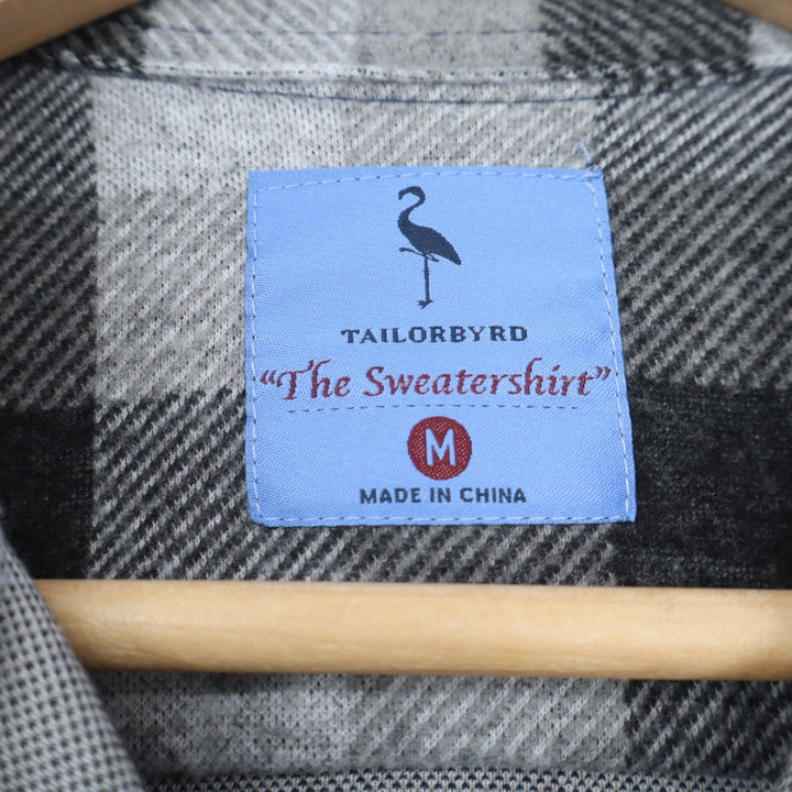 Tailorbyrd The Sweatershirt Mens Medium Grey Black Plaid Knit Button Down Shirt