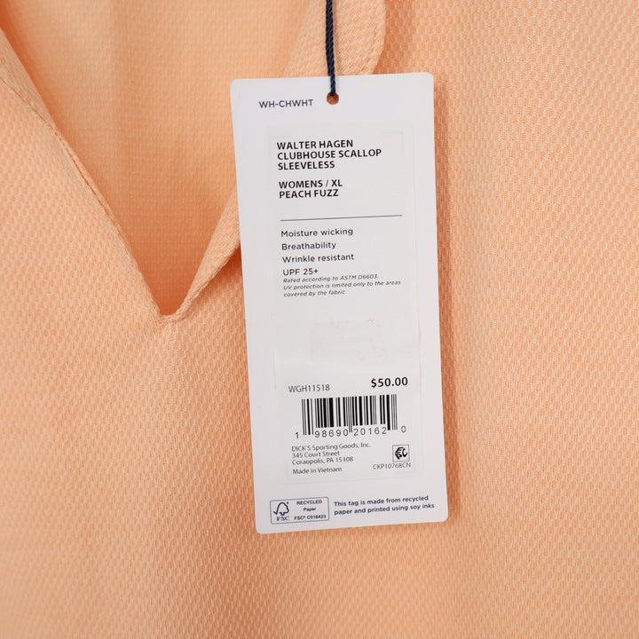 Walter Hagen Clubhouse Scallop Sleeveless Polo Peach Fuzz XL