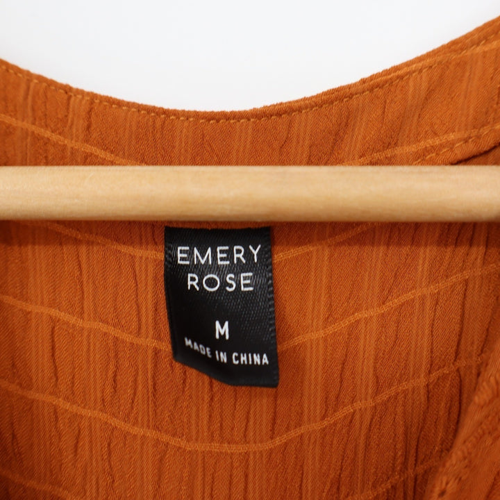 Emery Rose Rust Orange Eyelet Smocked Midi Dress Womens Medium