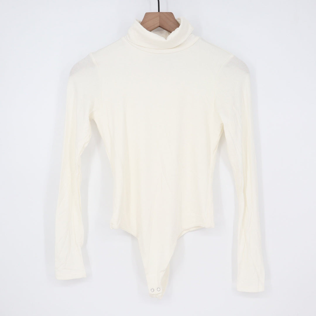 Naked Wardrobe White Turtleneck Long Sleeve Bodysuit Small S
