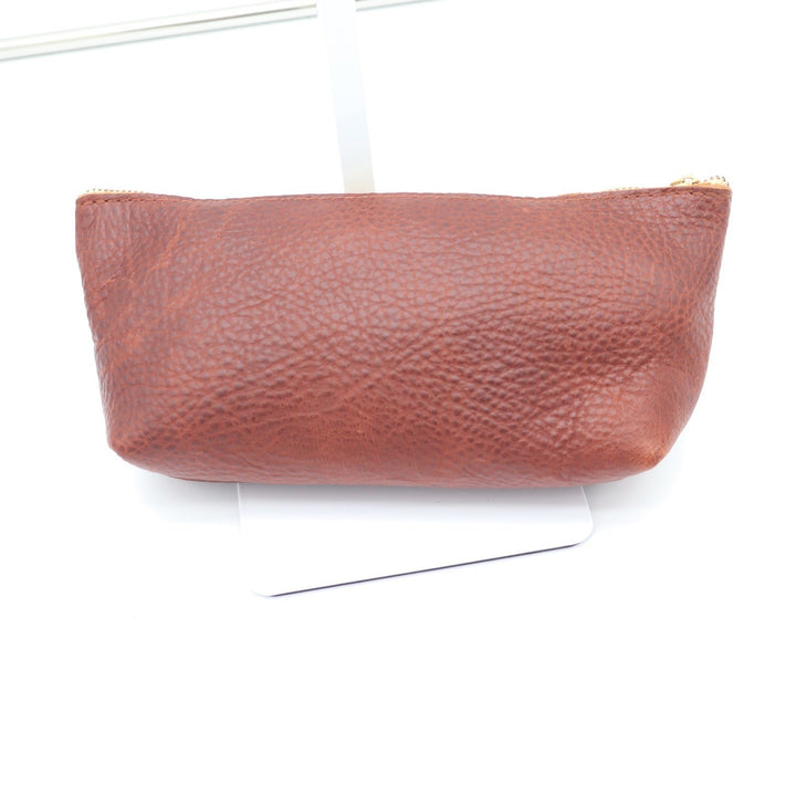 Portland Leather Goods Cognac Brown Pebbled Leather Small Makeup Pouch Bag