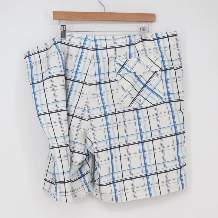 Old Navy Board Shorts Mens XXL Plaid White Blue Mesh Lined Swim Trunks Good