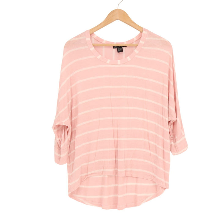 American Dream Blouse Top Womens Medium Pink White Striped Stretch Dolman Sleeve