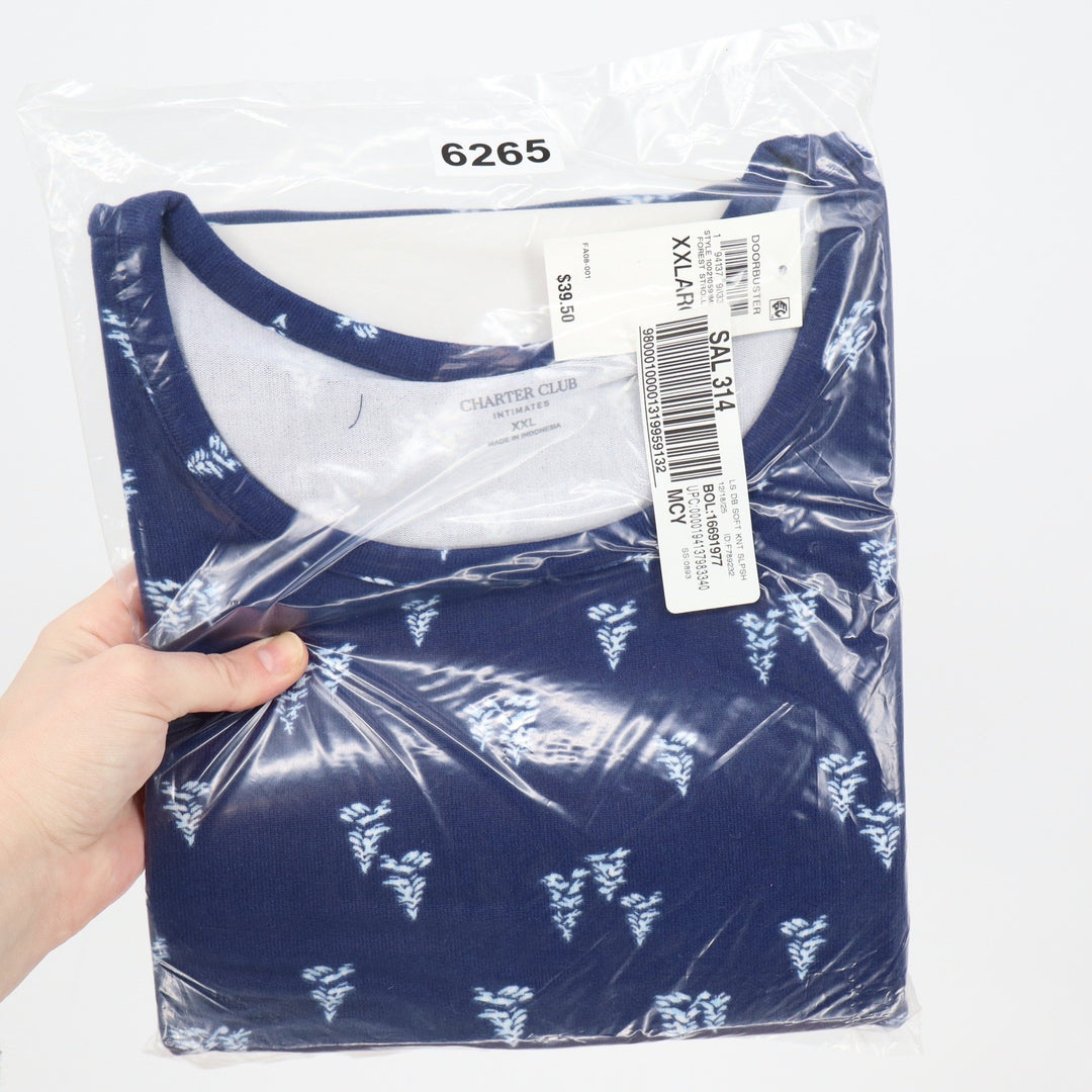 Charter Club Intimates Navy Blue Pine Tree Soft Knit Sleep Top XXL Forest Stroll