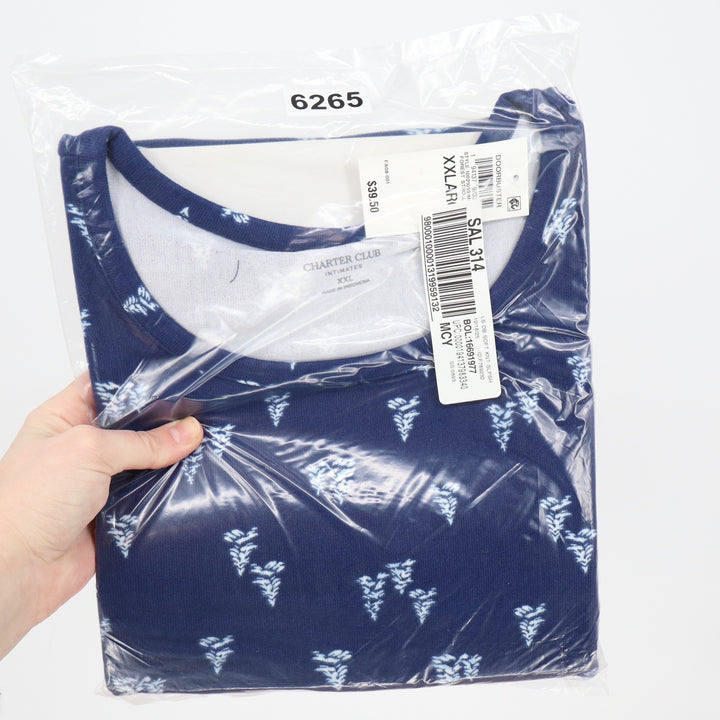 Charter Club Intimates Navy Blue Pine Tree Soft Knit Sleep Top XXL Forest Stroll