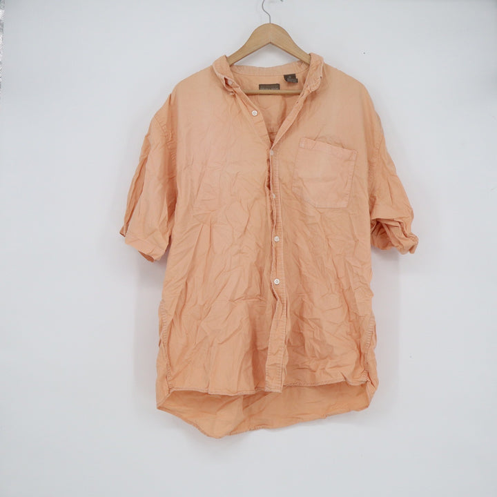 Taylor & Henry Mens XL Orange Cotton Short Sleeve Button Down Shirt Peach Casual