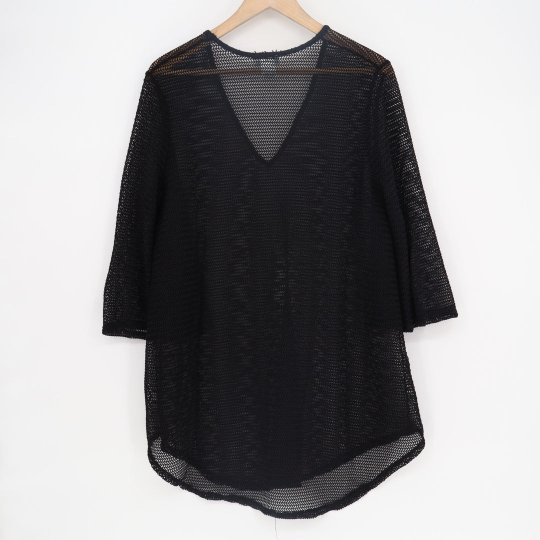 Jordan Taylor Swim Cover Up Womens Large Black Sheer Mesh V-Neck Long Sleeve