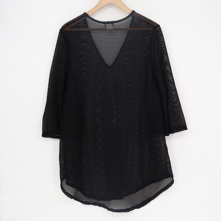 Jordan Taylor Swim Cover Up Womens Large Black Sheer Mesh V-Neck Long Sleeve
