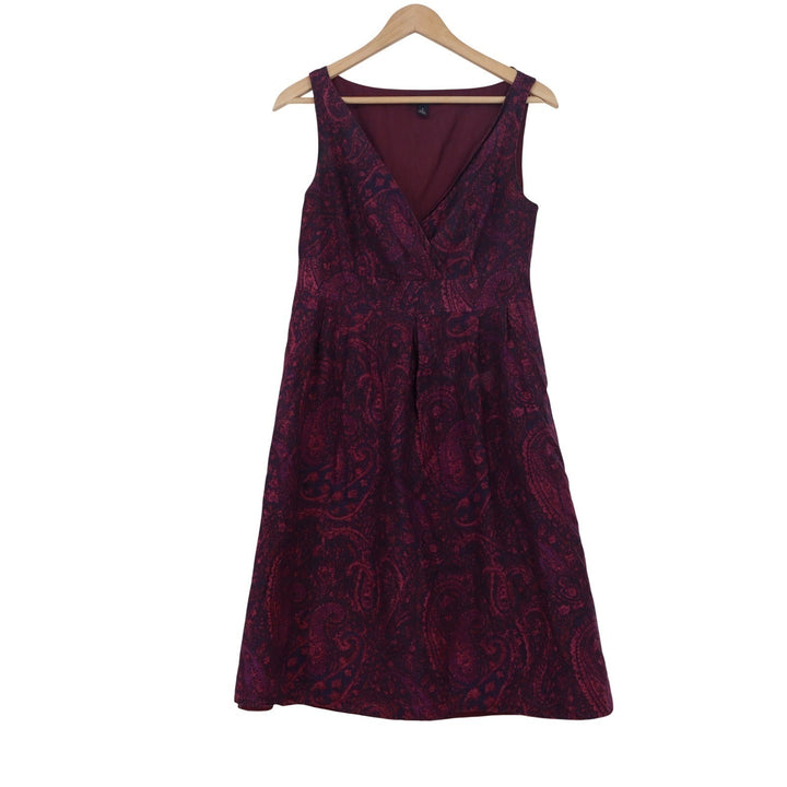 Lands End Womens Burgundy Purple Paisley Silk Blend Sleeveless A-Line Dress 6