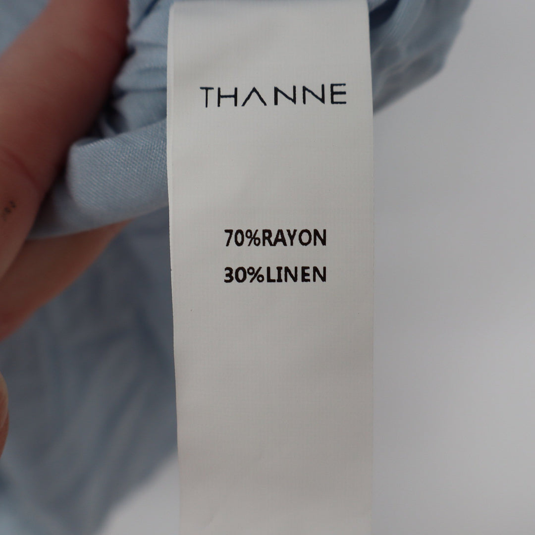 Thanne Light Blue Linen Blend Strapless Smocked Back Mini Dress Womens Size 8