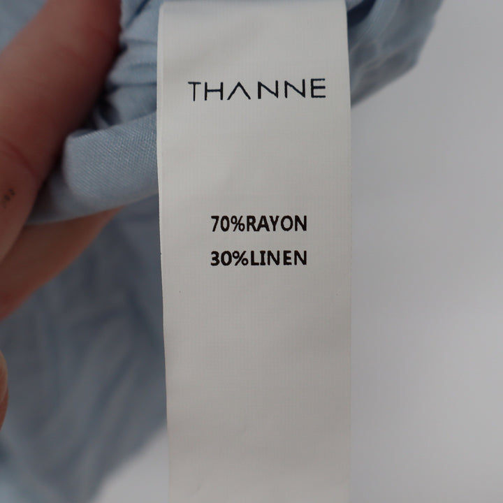 Thanne Light Blue Linen Blend Strapless Smocked Back Mini Dress Womens Size 8