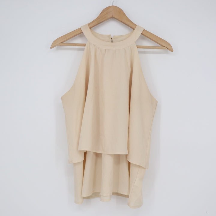 Paper Crane Cream Tiered High Neck Halter Blouse Medium