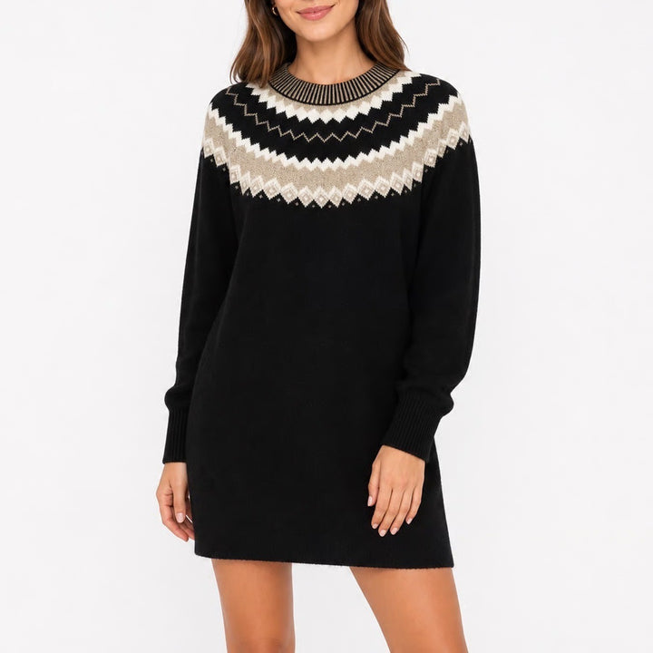 Ann Taylor Petite Black Gold Fair Isle Metallic Knit Sweater Dress MP