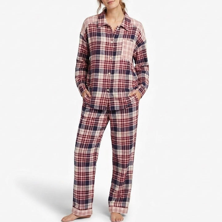 Charter Club Flannel 2-PC Pajamas Set Womens Large Multi Plaid Spread Collar