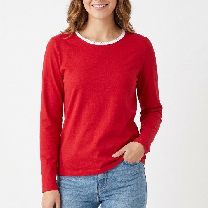 Charter Club Intimates Pajama Top Womens Large Red Cotton Scoop Neck Sleep Wear