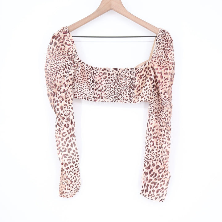 Naked Wardrobe The Statement Leopard Print Crop Top Long Sleeve Sweetheart S