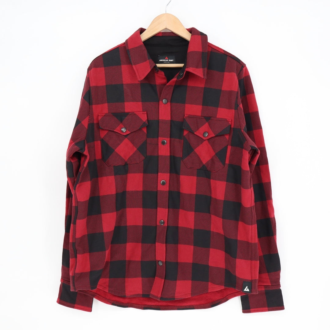American Giant Redwood Overshirt Unisex Large Multi Plaid Cotton Spread Collar