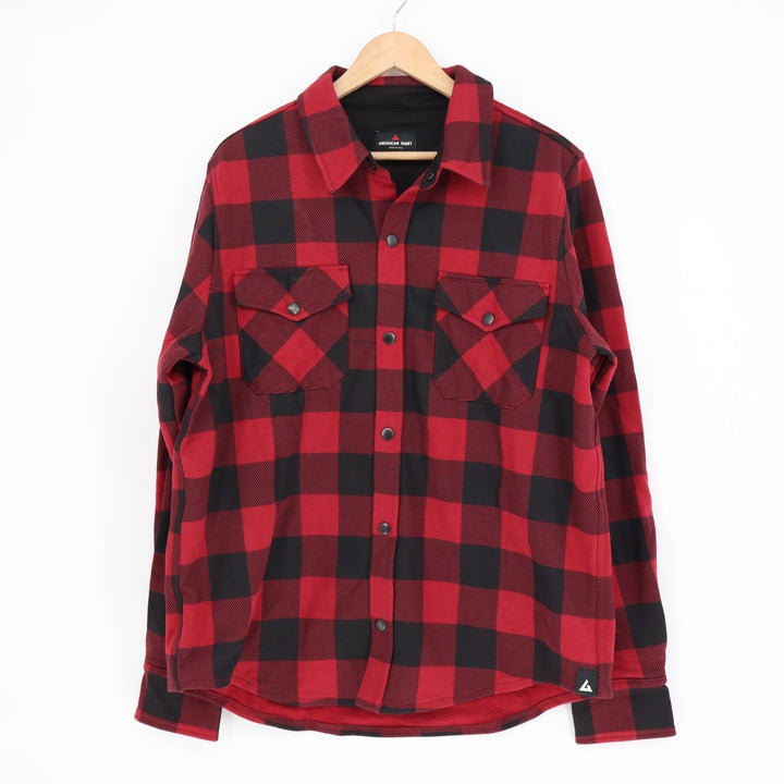 American Giant Redwood Overshirt Unisex Large Multi Plaid Cotton Spread Collar