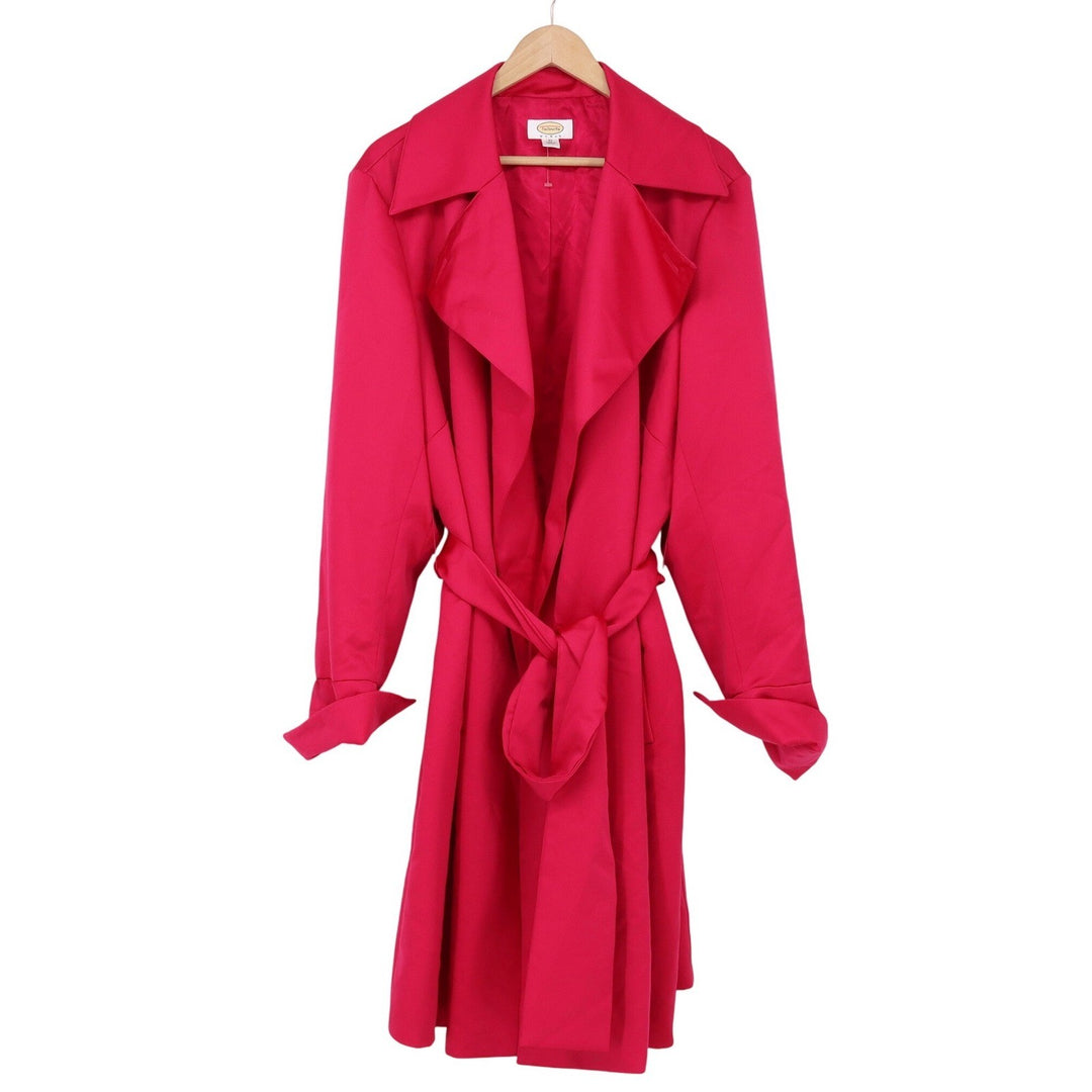 Talbots Trench Coat Womens 3X Classic Magenta Tie Waist Long Sleeve Good