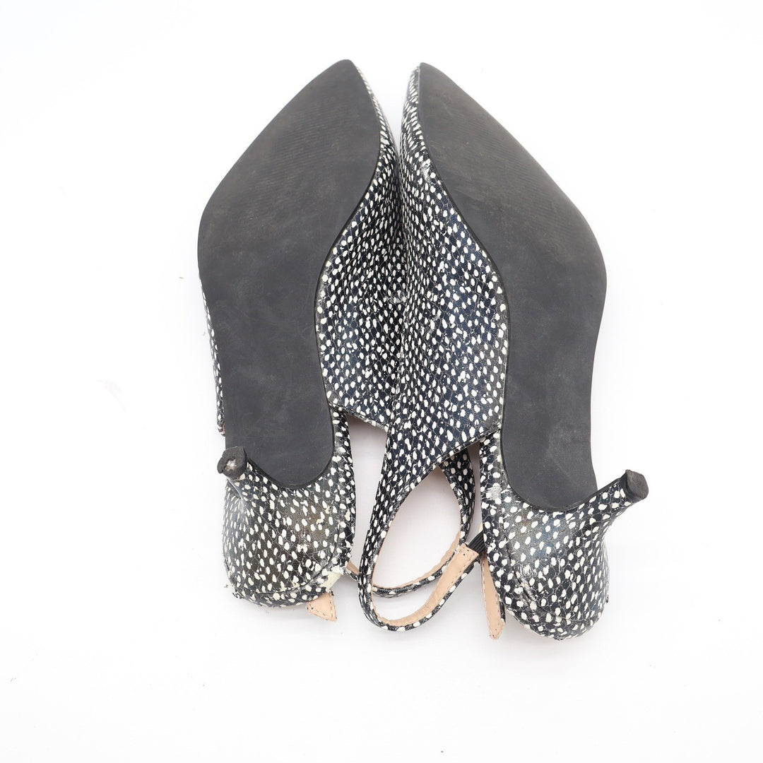 JustFab Mariona Black White Textured Slingback Kitten Heels Size 8.5 Pointed Toe