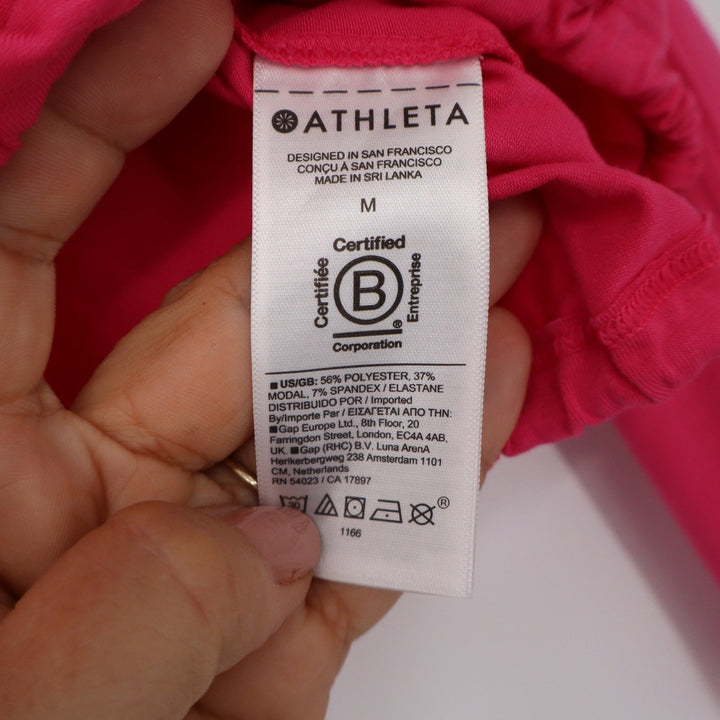 Athleta Pink Boat Neck Long Sleeve Top Cinched Side Tie Cropped Relaxed Medium