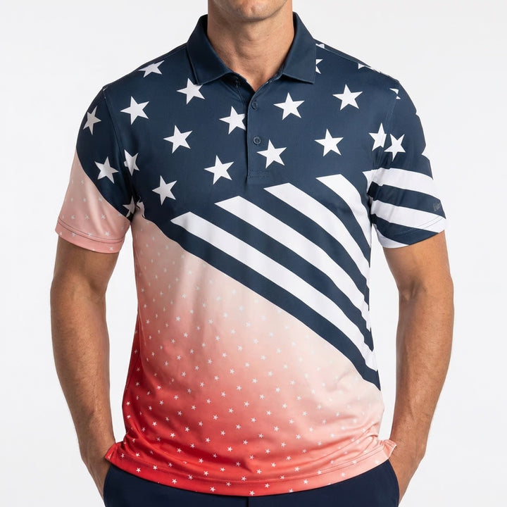 Walter Hagen Mens Perfect 11 American Flag Golf Polo Shirt Navy Red White Large