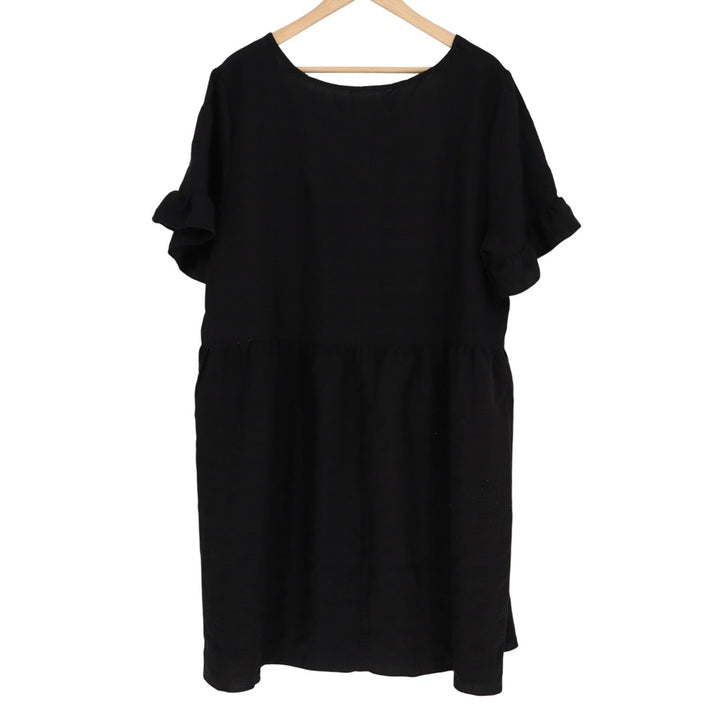 Shein Curve Mini Dress Women 2XL Black Square Neck Short Sleeve Pleated Pullover