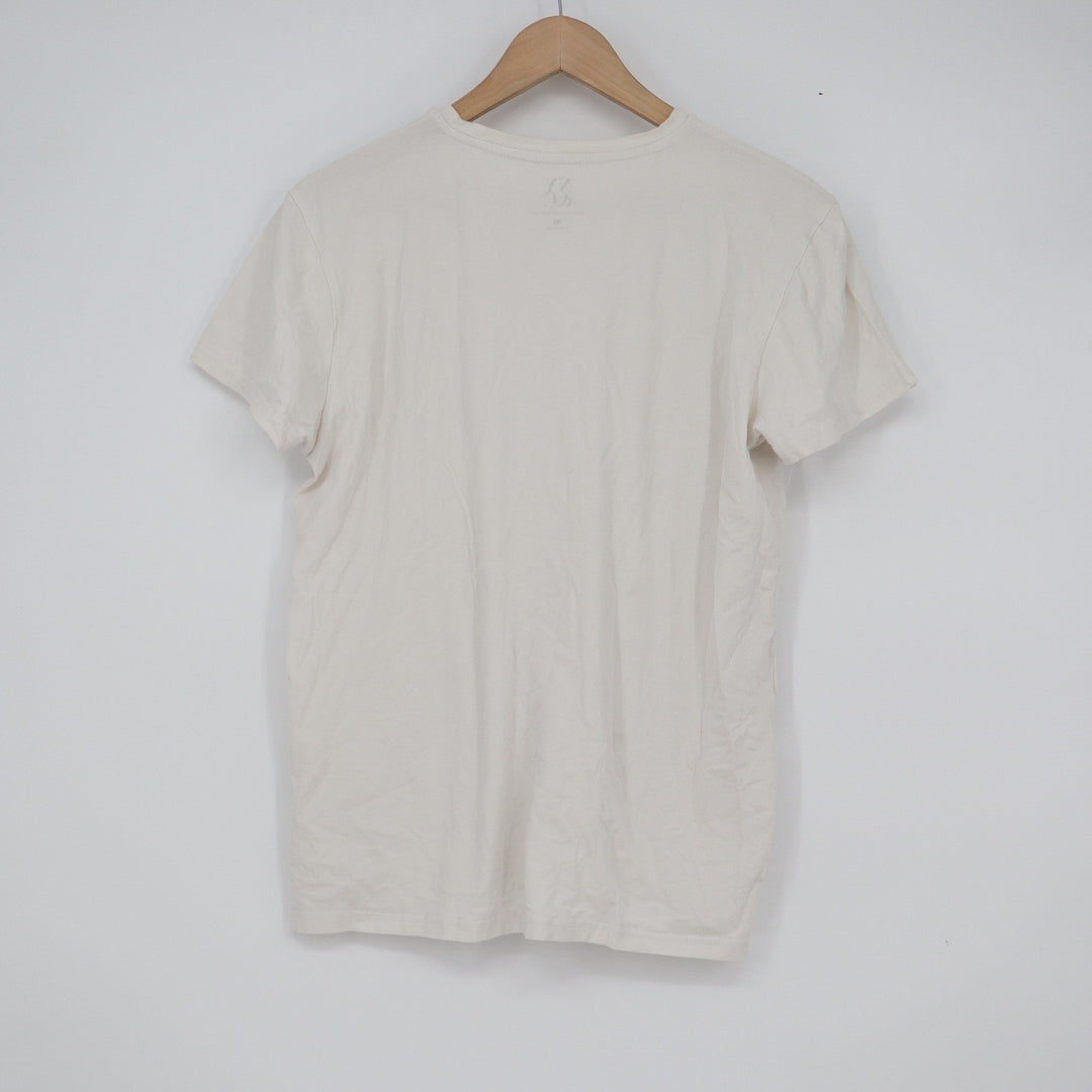 New York & Company Womens Cream Cotton Spandex V-Neck Short Sleeve Tee Shirt L