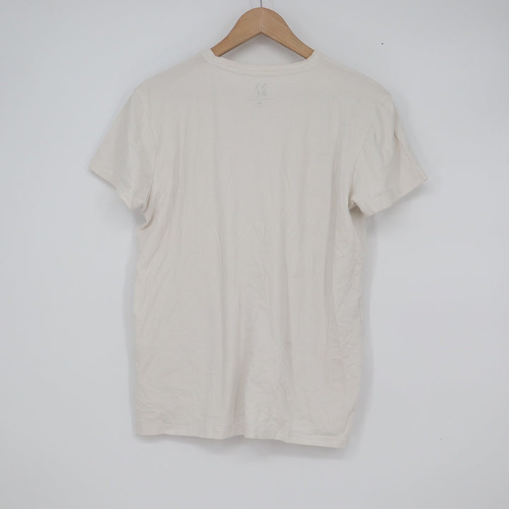 New York & Company Womens Cream Cotton Spandex V-Neck Short Sleeve Tee Shirt L