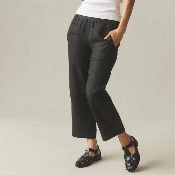American Giant Pants Womens Medium Black Linen Wide Leg Made In USA