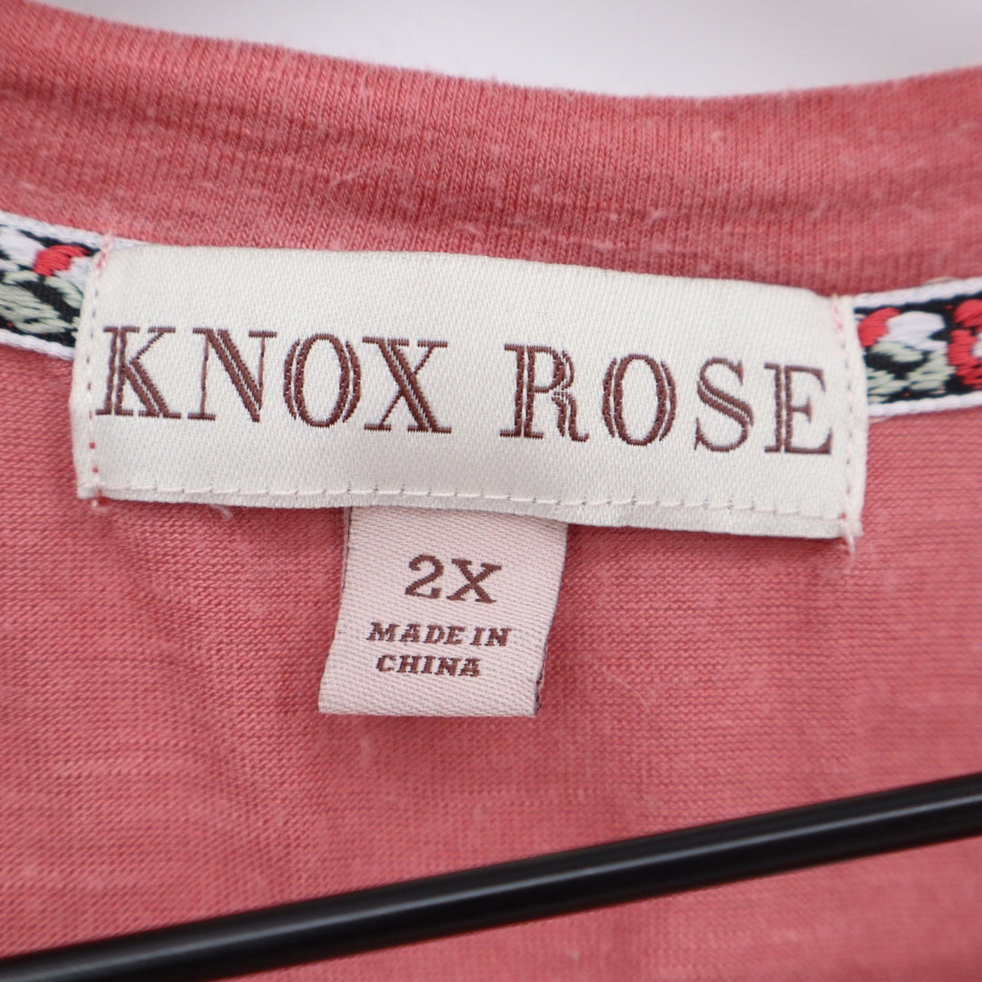 Knox Rose Dusty Rose Pink Ruffle Lace Sleeve Slub Knit Top Plus Size 2X Boho