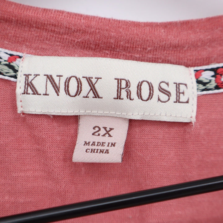 Knox Rose Dusty Rose Pink Ruffle Lace Sleeve Slub Knit Top Plus Size 2X Boho