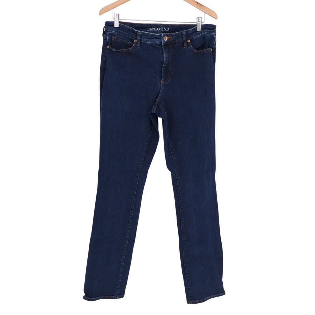 Lands' End Jeans Womens 14 Midnight Blue Denim Cotton Stretch Preppy Skinny Leg