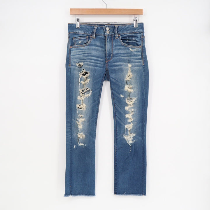 American Eagle Outfitters Jeans Womens 6R Blue Distressed Mid Rise Straight Leg
