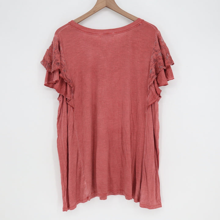 Knox Rose Dusty Rose Pink Ruffle Lace Sleeve Slub Knit Top Plus Size 2X Boho