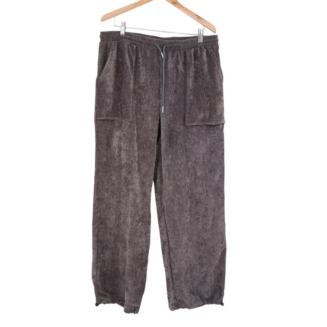 Modesees Corduroy Wide Leg Trousers Women 2XL Brown Elastic Drawstring Waistband