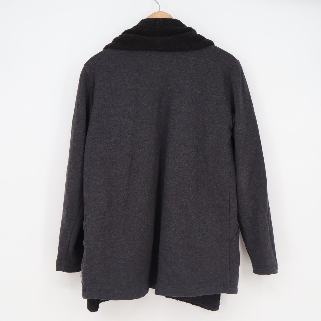 Eddie Bauer Womens Medium Gray Sherpa Lined Open Front Cardigan Jacket Shawl