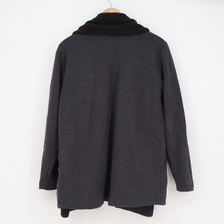 Eddie Bauer Womens Medium Gray Sherpa Lined Open Front Cardigan Jacket Shawl