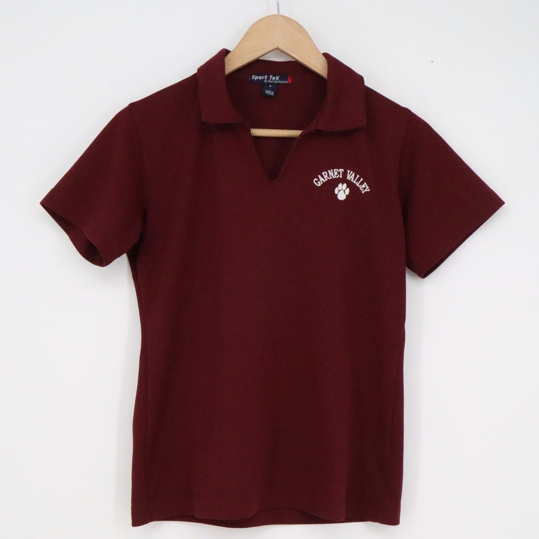 Sport-Tek Garnet Valley Maroon V-Neck Polo Shirt Small Burgundy Paw Print Logo
