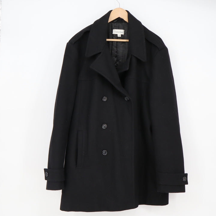 Calvin Klein Wool Pea Coat Mens XL Double Breasted Black Heavy Outerwear