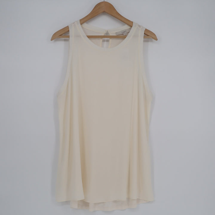 Loft Tank Top Women's XL Beige Ribbed Wide Strap Round Neck Casual Pullover