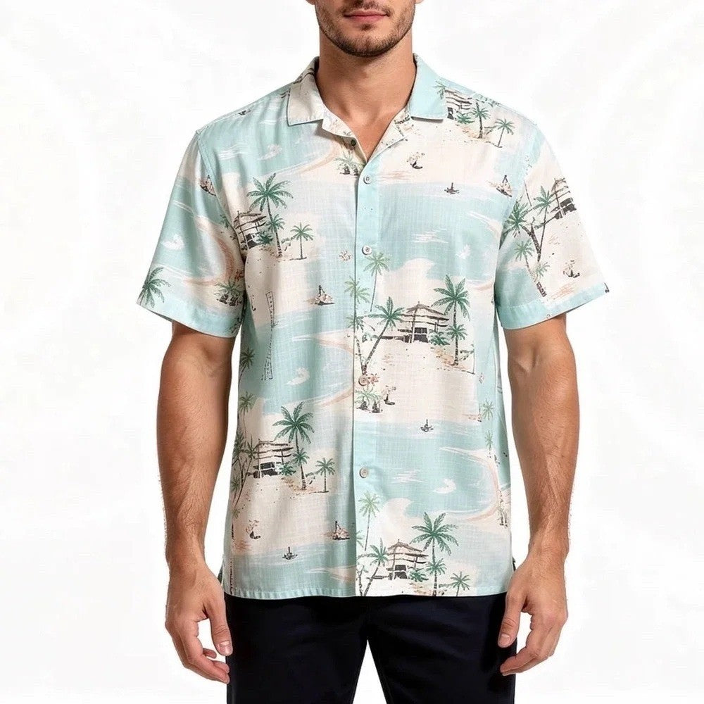 Walter Hagen Mens S P11 Print Polo Resort Landscape Multi Tropical Golf Shirt